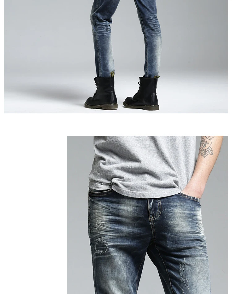 Denyblood джинсы модные мужские Стрейчевые трикотажные джинсы потертые джинсы Рваные узкие прямые винтажные потертые повседневные штаны 158035