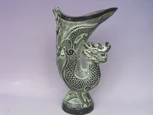 Chinese Antique Bronze Imitation Lucky Dragon Head Cup Jue Mascot Living Room Home Decoration Craft Carven Tiger