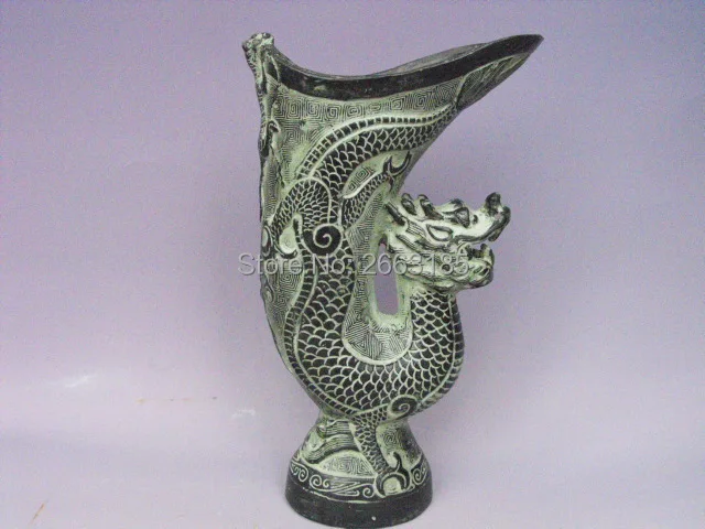 

Chinese Antique Bronze Imitation Lucky Dragon Head Cup Jue Mascot Living Room Home Decoration Craft Carven Tiger