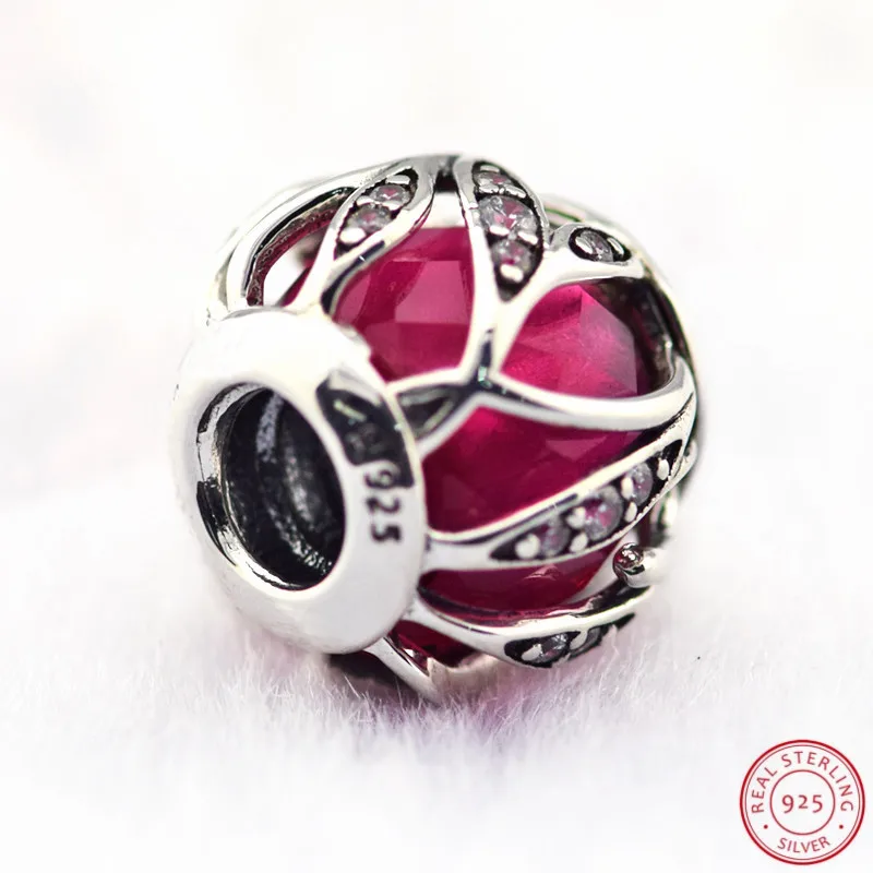 

Royal Red Nature's Radiance Beads With Stone-Studded DIY Fit PANDORA Charms Silver 925 Original for Women Jewelry Making FL634A