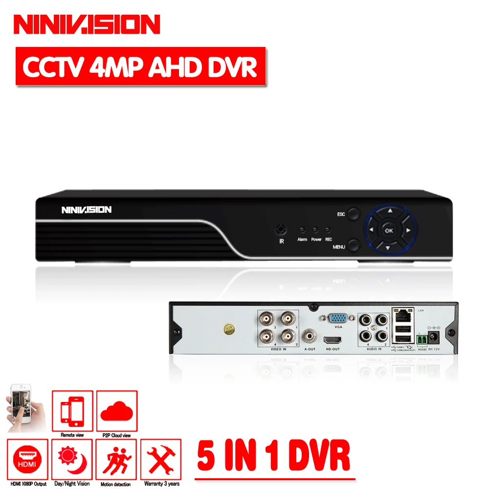 NINIVISION 5 in 1 Security CCTV DVR 4MP For AHD CVI TVI Analog IP Camera 4MP Hybrid Video Recorder 4CH 8CH DVR Motion Detect ninivision 8ch ahd 1080p dvr hybrid dvr 1080p nvr video recorder ahd dvr for ahd analog camera ip camera tvi camera cvi camera