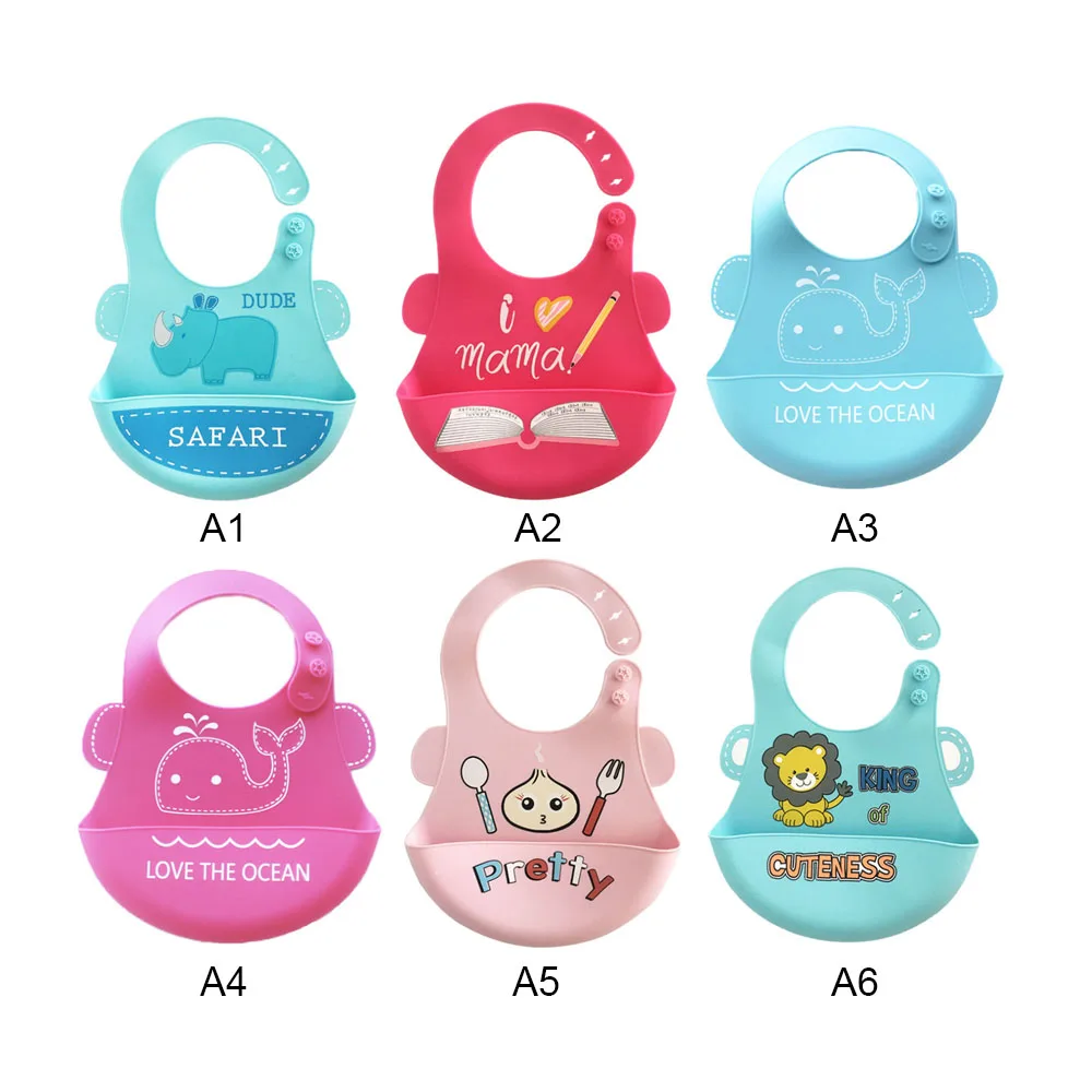 Baby Silicone Bibs Cartoon Foldable Adjustable Waterproof Feeding Aprons Stuff Girl Soft Fold Silica Gel Boy Accessories