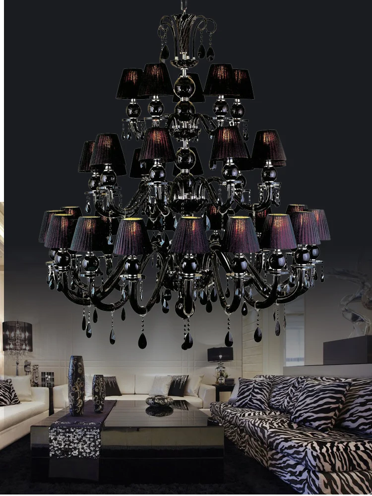 Us 261 0 13 Off 30 Lights Large Black Chandelier Lamp With Shades For Dining Room Hotel Hall Vintage Crystal Re Lighting In