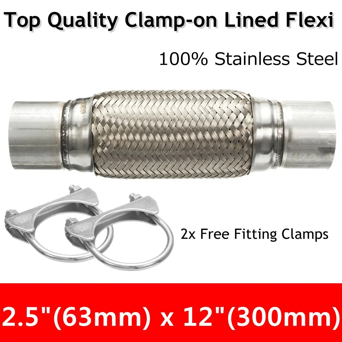 

Exhaust Clamp-on Flexi Tube Joint Flexible Pipe Repair 2.5" x 12" 63x 300mm Flex