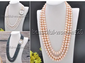 

X0118 3Strands 10mm Round Freshwater Cultured Pearl Necklace 23inch