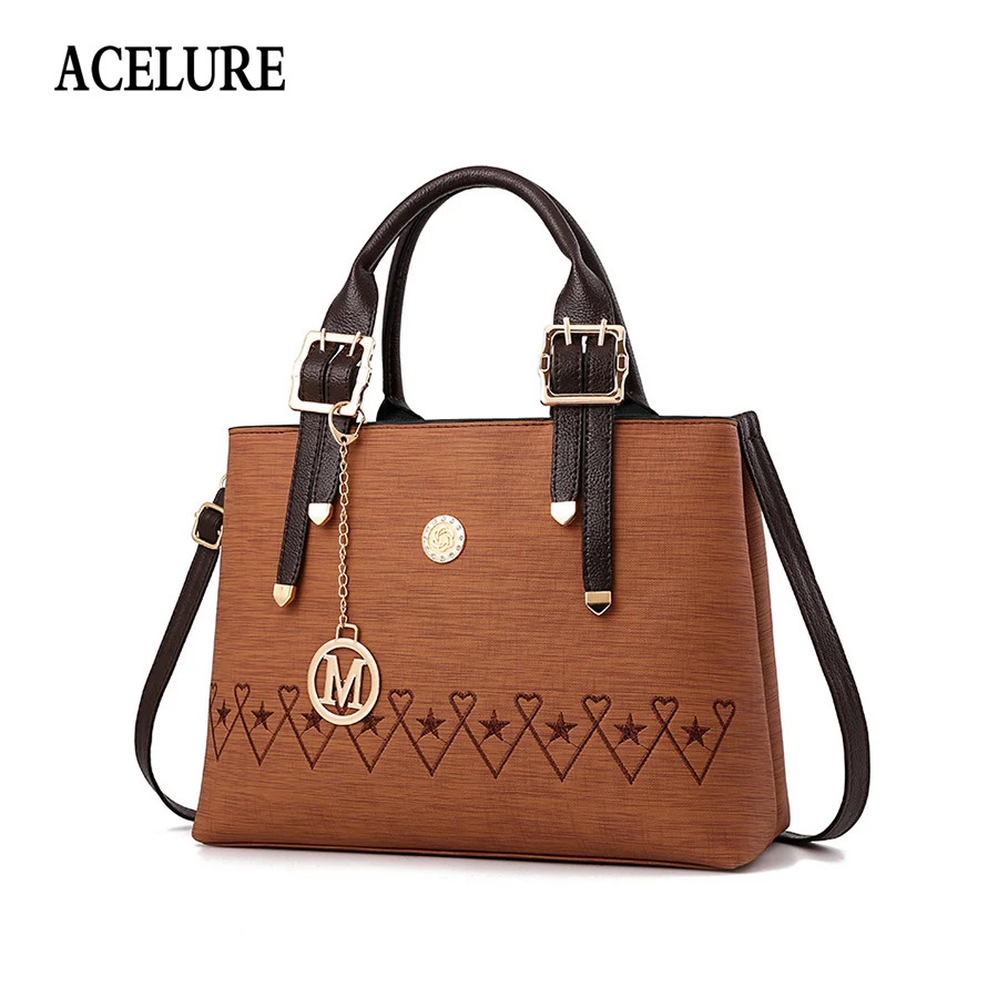 

ACELURE Brand Casual Sequined Pendant Ladies Handbag PU Leather Embroidery Women Shoulder Casual Tote Bag Female Crossbody Bag