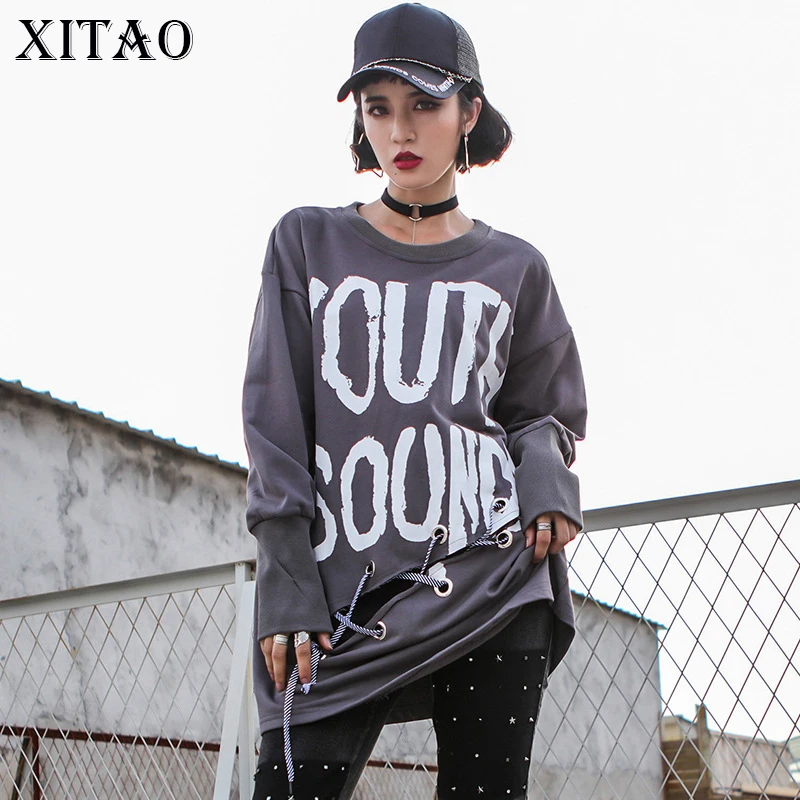 

[XITAO] 2017 New Europe Autumn Fashion Women Letter Print Bandage Loose Sweatshirt Female Full Sleeve O-Neck Sweatshirt XWW009