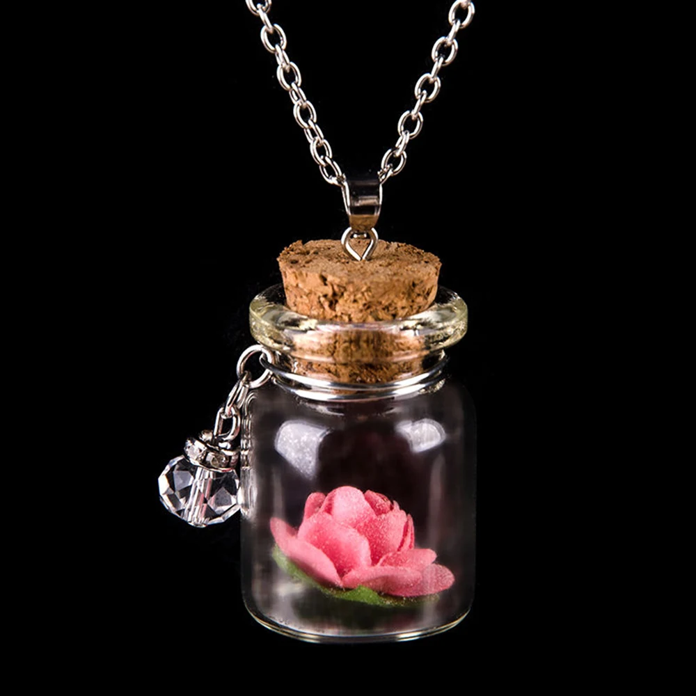 Fashion Glow In The Dark Flower Glass Small Wishing Bottle Pendant