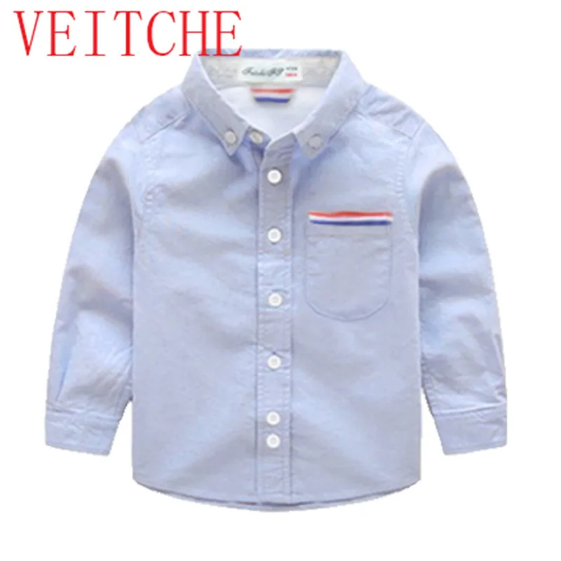 

2-12 Years Kids Boys Shirt Long Sleeve Turn Down Collar Cotton Oxford Baby Boys Dress Shirt 2017 New Autumn Children Clothing