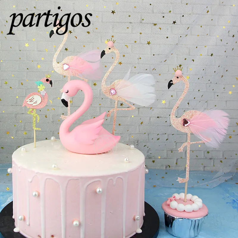 1pcs pink flamingo cake topper Happy Birthday Cake Decoration Flamingo Party Decor wedding deco BabyShower summer party supplies