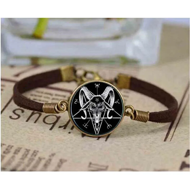 

Satanism bracelet Sigil of Leviathan Baphomet bracelet Silver Mens Womens Satanic Symbol Glass bracele Men Jewelry Bangle
