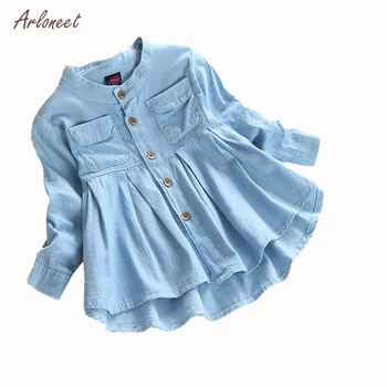 

ARLONEET kids dresses for girls Winte O-Neck Long sleeve button denim Party dress elegant princess for girls Clothing 2018