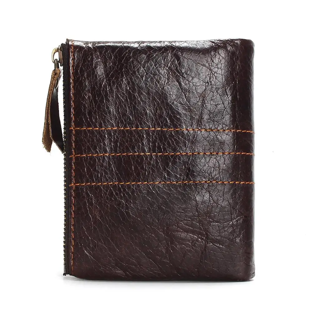 Koop 2020 Vintage Casual 100% Echt Lederen Olie Koeienhuid Mannen Mini Portefeuilles Houder Portemonnee Zakken Kleine Mannen Portemonnee portemonnee