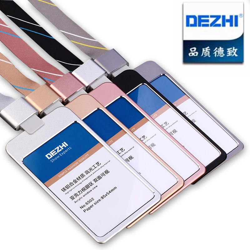

Office Supplies Luxury Metal Material Business Card Holder,Credit ID Card Badge Holder With Exquisite Lanyard Logo Custom