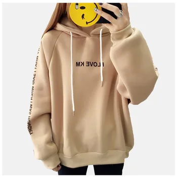 

Korean Streetwear Style Clothing Plain Thick Hoodies Poleron Mujer Oversized Sweatshirt Cute Pink Khaki Hoodie Letters Top Women