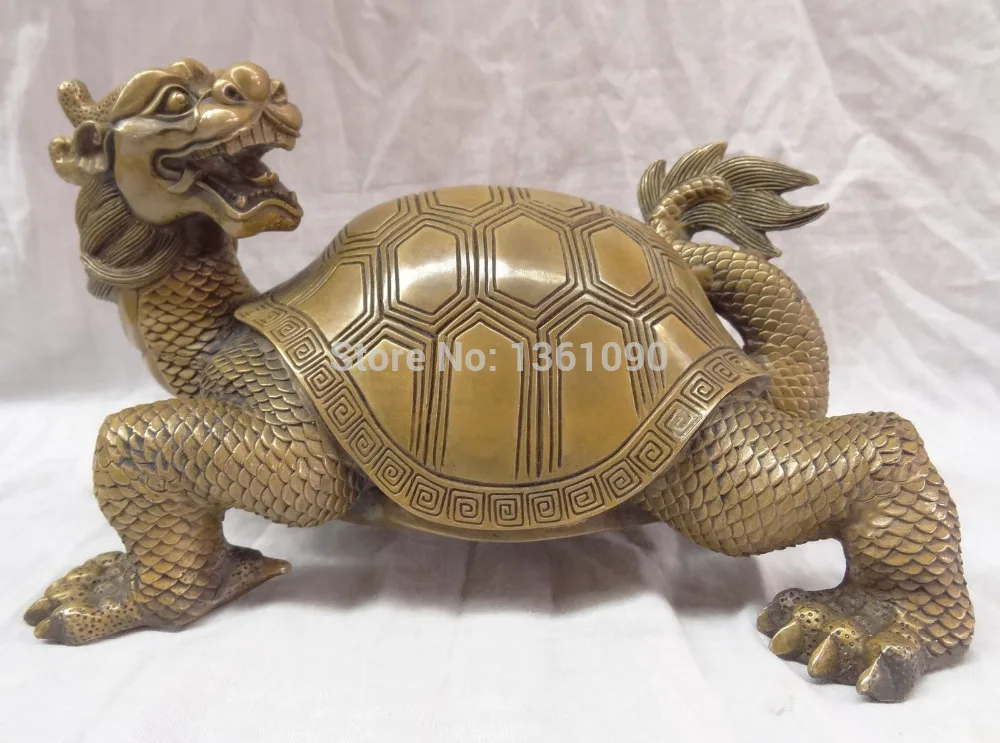 

xd 00373 Chinese Bronze Shou Longevity Dragon Turtle Statue GJH