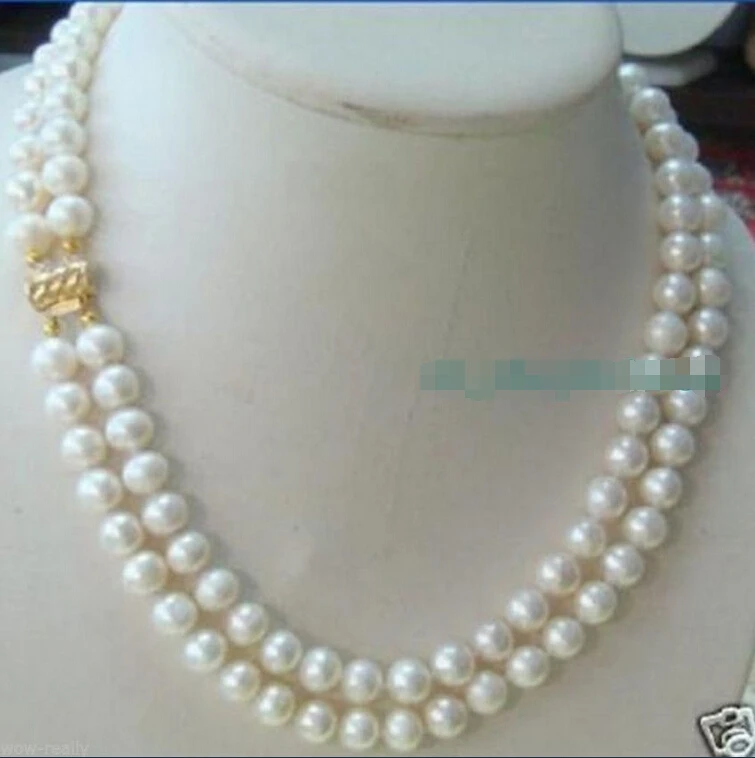 

Hot sell natural south sea 2Rows white genuine pearl lady necklace 14kGP clasp ^^^@^Noble style Natural Fine jewe FREE SHIPPING