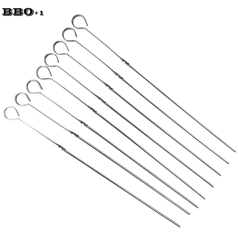 Stainless Steel kebab Skewers Metal BBQ Skewer Grilling BBQ Outdoor Cooking Tool Kabob Ring-Tip Handle Barbecue Sticks 33cm