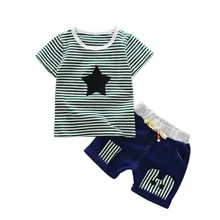 Летняя детская полосатая одежда с рисунком пентаграммы короткий рукав шорты 2 шт./компл. Одежда для маленьких мальчиков и девочек, для детей возрастом от 0 до 4 лет, хлопковая детская одежда