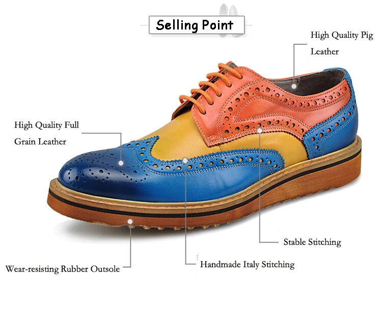 Branded Design Men's Casual Patent Full Grain Leather Oxfords Shoes Lace-Up Full Brogues Shoes Pointed Toe Fashion Mixed Color (2)