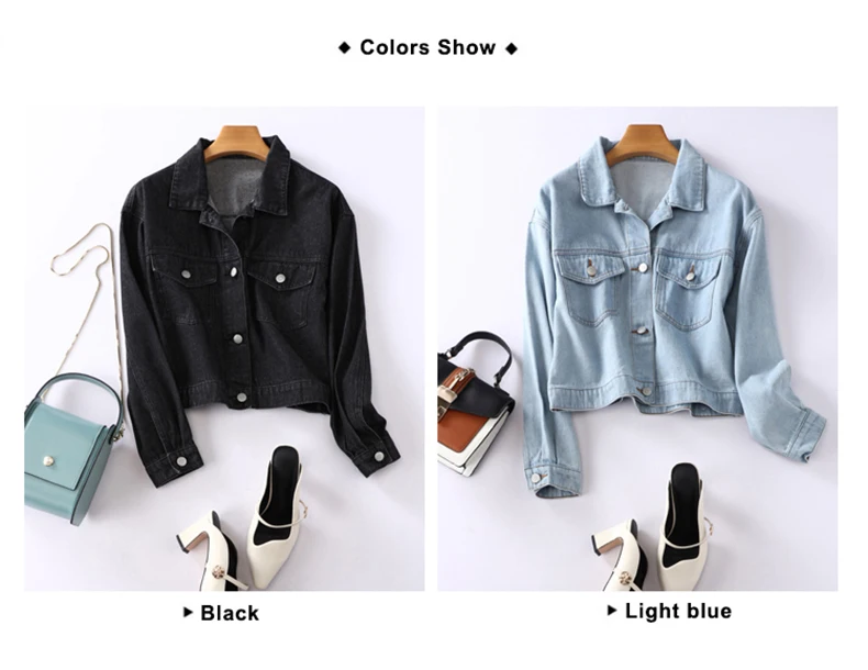 Basic Jeans Jacket Women Black Light blue Spring Autumn Woman Denim Womens Coat And Jackets Jean Slim Short Type Jacket Feminina (2)