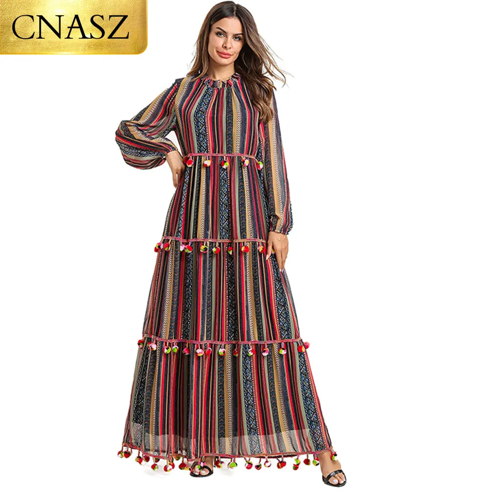 

2019 Plus size muslim dresses Fashion Women Long Sleeve Print Casual Loose abaya Party Long turkish dress