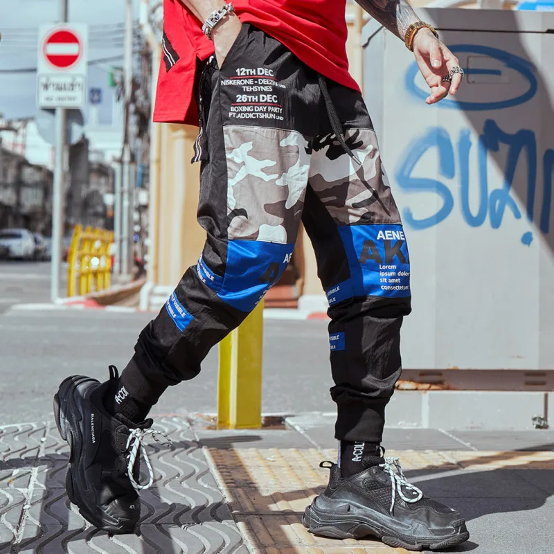 Мужские камуфляжные шаровары с эластичной резинкой на талии, мужские уличные панковские повседневные штаны в стиле хип-хоп, мужские брюки для танцев