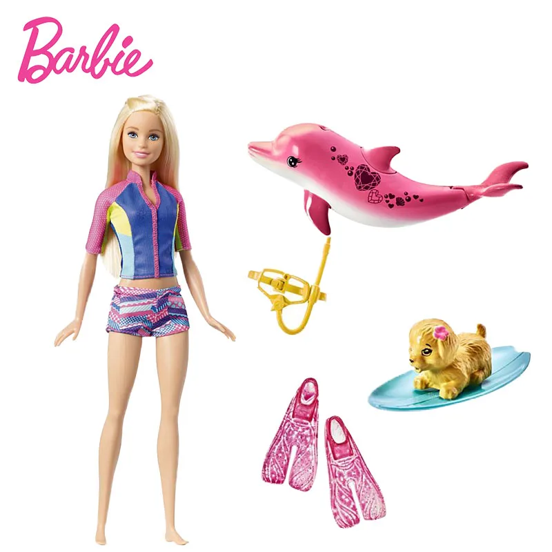 Barbie Dolls FBD63 Electrionic Barbie Dolphin Magic Adventure Doll with Clothe Snorkel Fun Friends Collectible Model Doll Toy