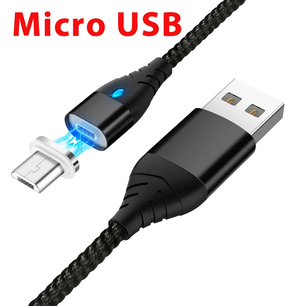 Магнитный светодиодный кабель Micro usb type C адаптер для быстрой зарядки телефона Microusb type-C магнитное зарядное устройство usb c для samsung xiaomi huawei - Цвет: Micro USBCable Black