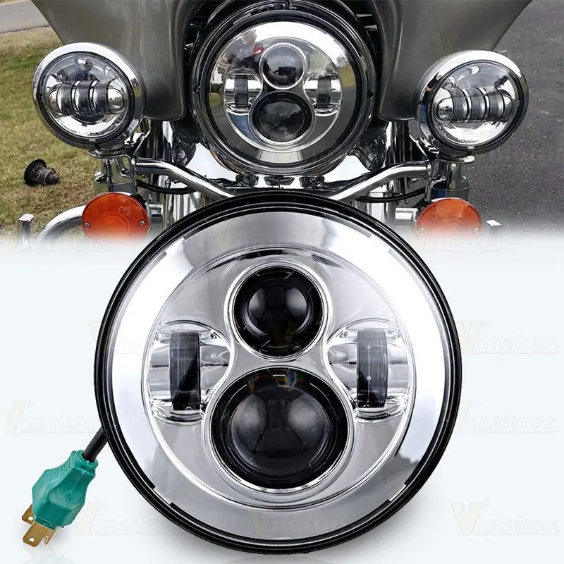 Round LED Projector Daymaker Headlight for Harley Street Glide FLHX Chrome