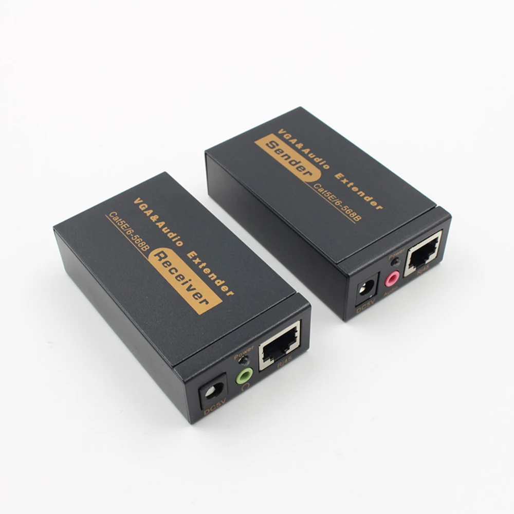 

100M 328ft VGA Video Audio Conventer VGA Cables Extender Over Single RJ45 CAT5e/6 1080P Extension Adapter EU UK Plug
