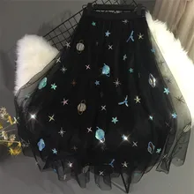 Европейско-Европейское весенне-осеннее Новое Модное бальное платье трапециевидной формы с вышивкой в виде звездной ночи и пайеток, элегантная Высококачественная юбка