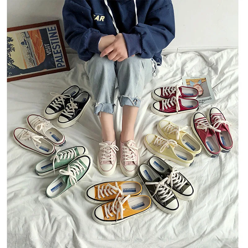 

Cremulen 2019 Women vulcanized sneakers breathable flat casual white shoes woman spring&autumn canvas Fashion shoes white red