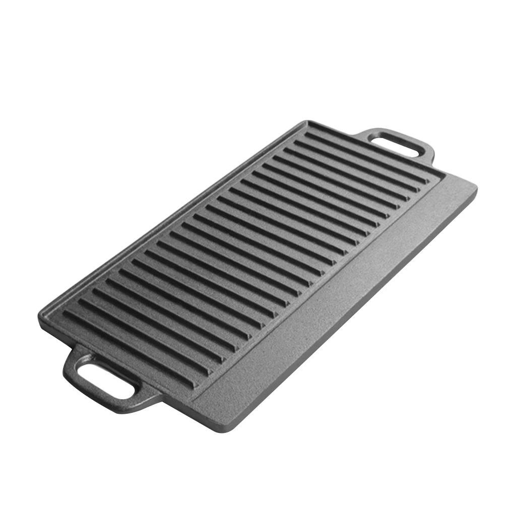 

No Coating Double Sides Cast Iron Rectangular Baking Pan with Handles High Temperature Resistance Baking Plate Baking Tool