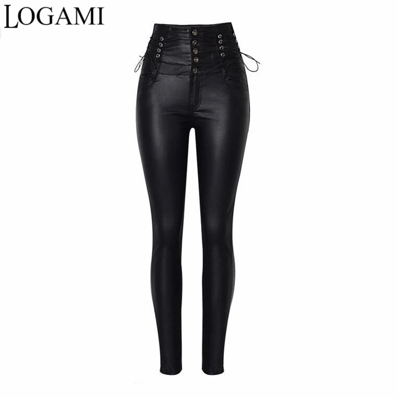 Logami High Waist Leather Pants Women Ladies Sexy Faux Leather Trousers