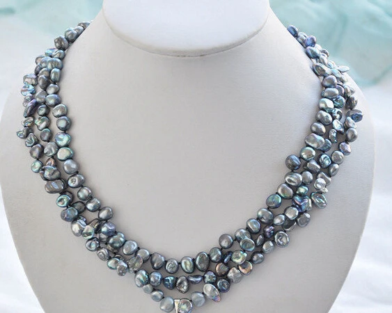 

HOT## Wholesale >>>> P4167 3row 21" 10mm black KESHI REBORN PEARL NECKLACE green crystal pendant