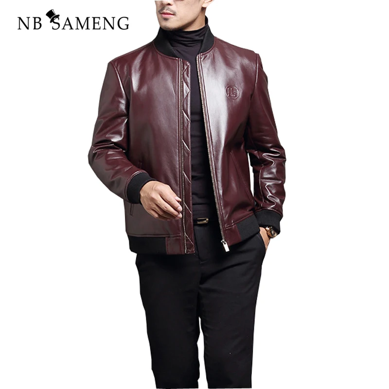 2018 Men Genuine Leather Jacket Fashion Autumn Brand Soild Colour Dimensional Design Leather