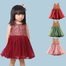 Cute Summer Kids Girls Dress Sequined Design Sleeveless Mesh Dress Female Children Birthday Wear