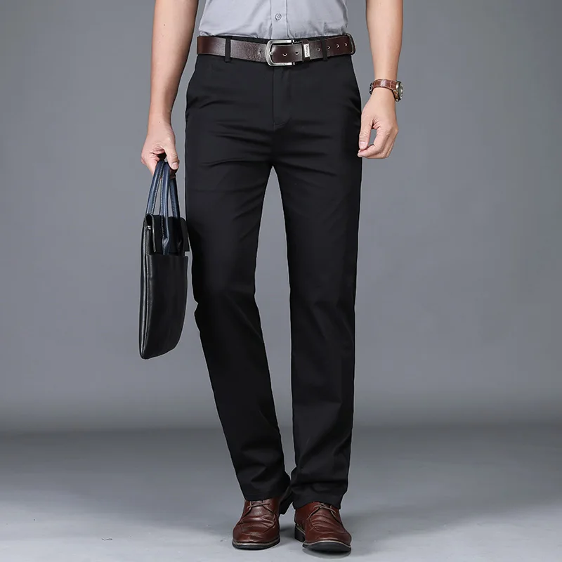 Размер 42 Для мужчин костюм брюки высокое качество Smart Повседневное брюки Для мужчин хаки Черный Army хлопок Regular Fit Бизнес штаны, мужские брюки