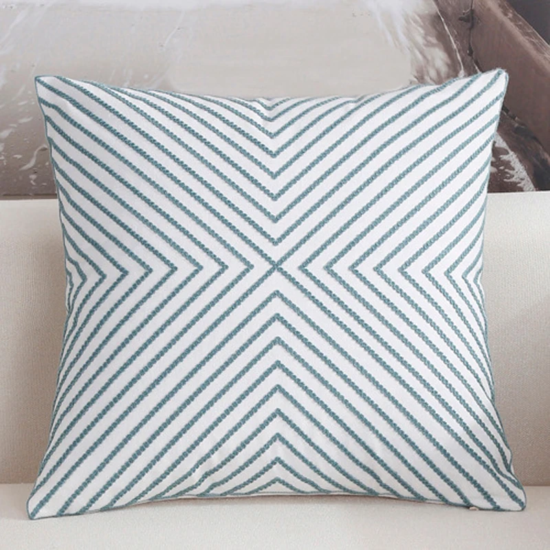 Вышивка синие подушки крышка геометрические Льняные декоративные подушки 45*45 наволочки мягкие подушки для домашнего декора диван-кресло