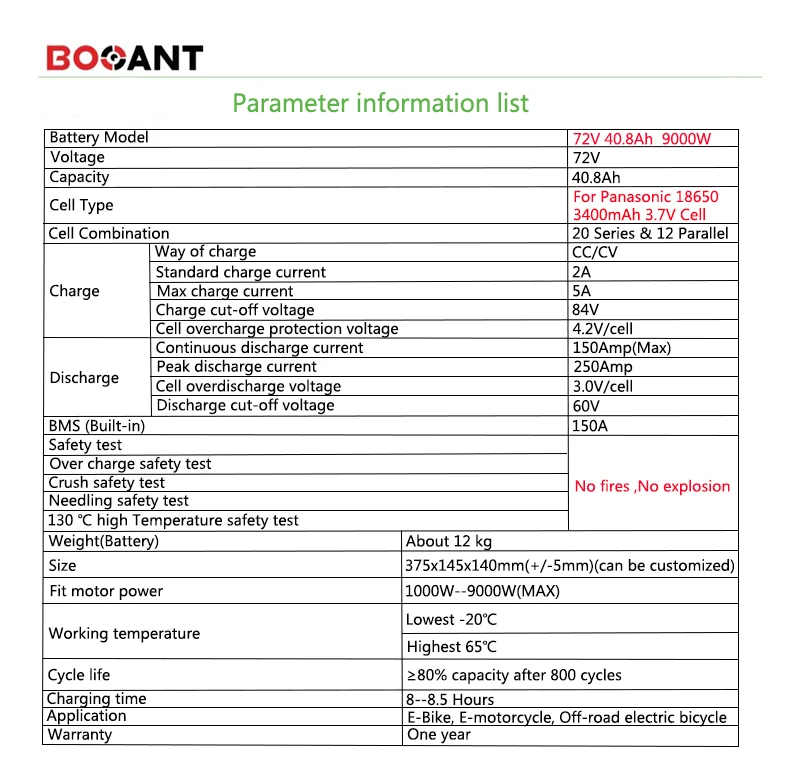 72V 40Ah 8000W Snow Fat Electric Bike battery for Panasonic NCR18650B 3400mAh cell 72V 3000W 5000W electric bike battery pack
