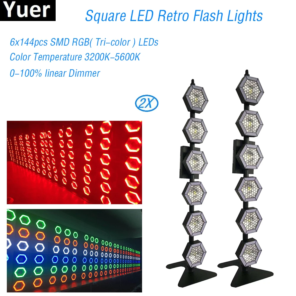 2Pcs/Lot LED Retro Flash Lights 6x144pcs SMD RGB Stage Light 800W For Birthday Party DJ Concert Decorative Lamp | Освещение