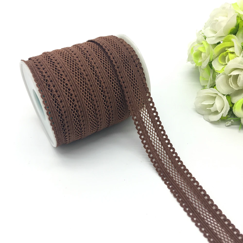 5yards/lot 5/8"(16mm) Brown Bilateral Lace Grid Fold Over Elastic
