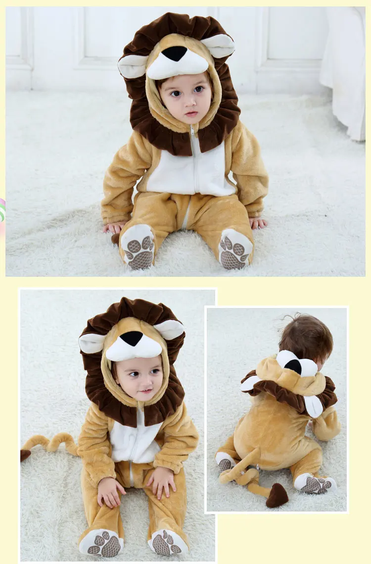 Детский костюм с изображением Льва, комбинезон с длинными рукавами для маленьких мальчиков и девочек, забавная Милая теплая одежда для детей от 0 до 3 лет, kuguurumi