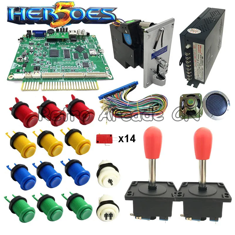US $238.99 2sets Heroes 5 PCB arcade kit 2020 in 1 game Board with joystick Button Power Supply coin acceptor jamma for DIY cabinet machine