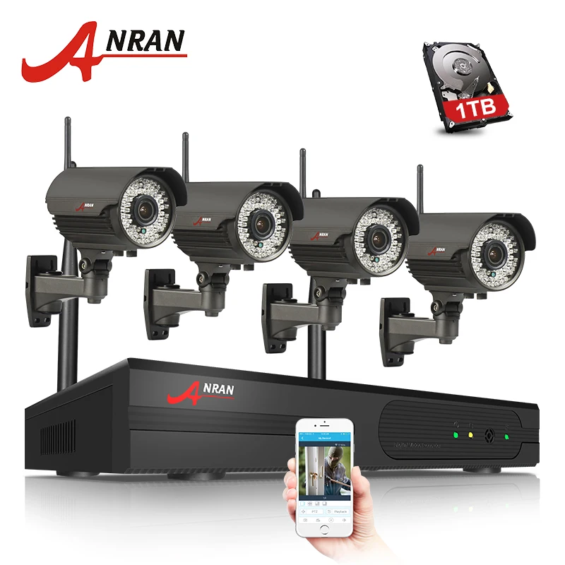 

ANRAN CCTV Camera System Set 960P HD P2P 1.3MP 4CH WIF NVR WIFI Outdoor NightVision CCTV Security Video Surveillance Camera Set