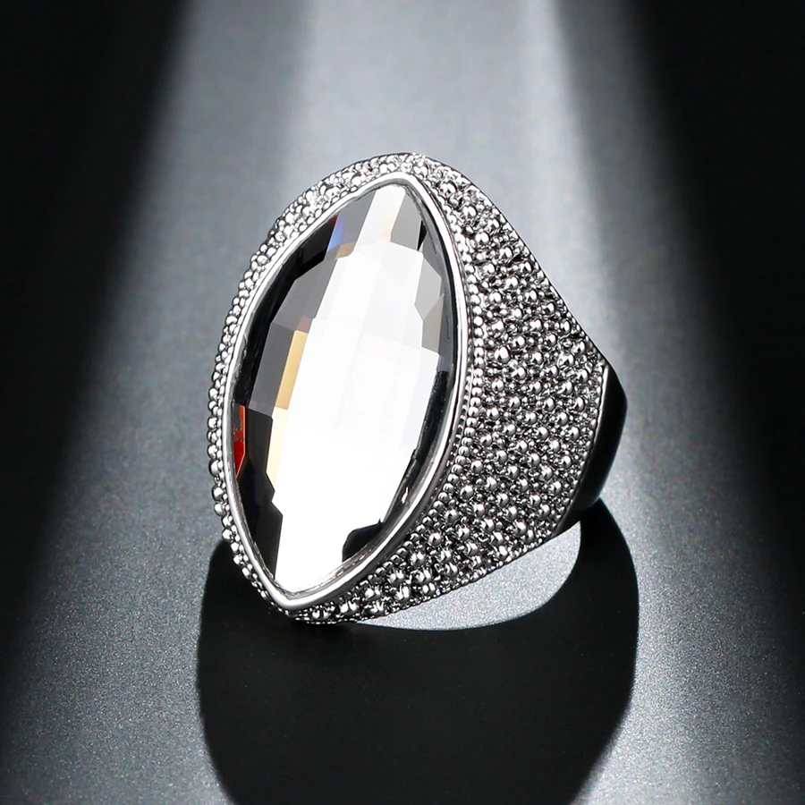 Kinel Роскошные Винтажные Ювелирные изделия Панк большое кристаллическое кольцо античное серебро Простые Модные женские свадебные кольца