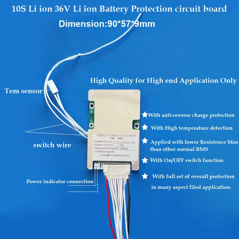 10S 36V литий-ионная аккумуляторная печатная плата 42V BMS с 40A постоянная разрядка тока с выключателем