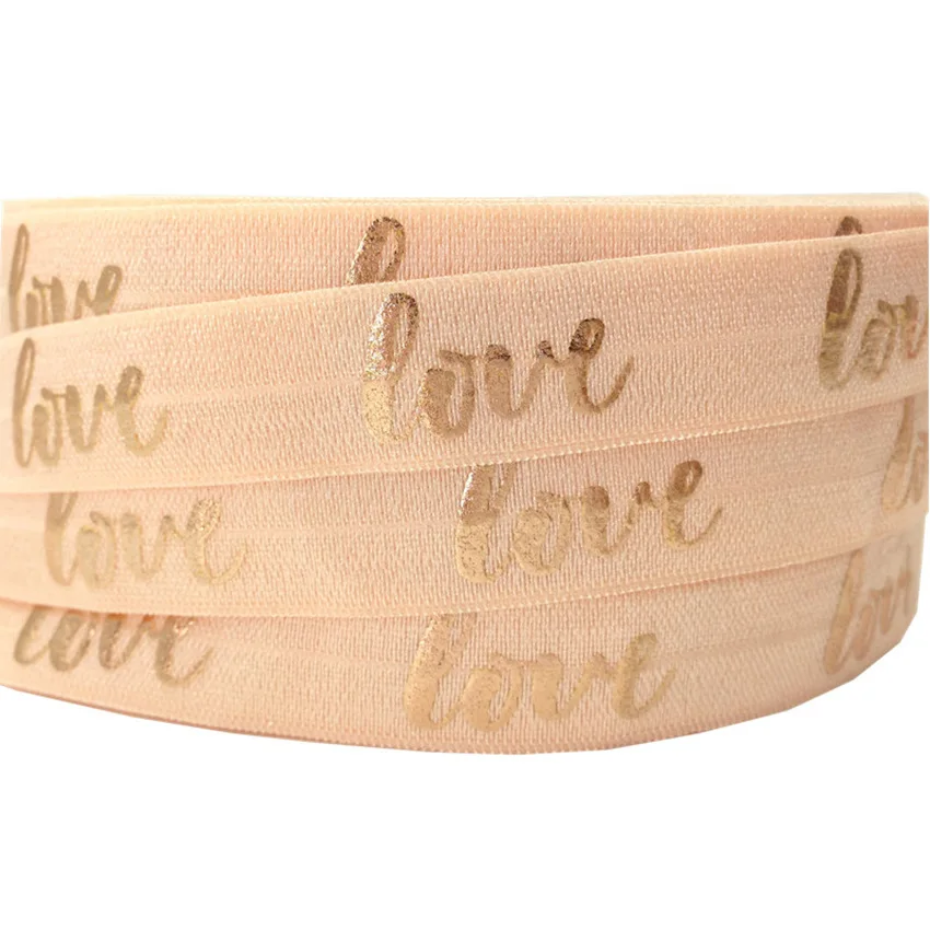 

5Y 16mm Peach Love Rose Gold Foil Fold Over Elastic Ribbon for sewing accessories DIY Hair Ties Hair Accessories