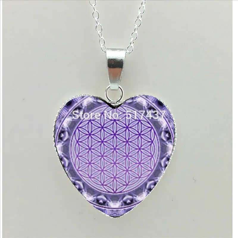 

2017 New Flower of Life Heart Necklace Flower of Life Pendant Mandala Jewelry Women Heart Shaped Necklace HZ3